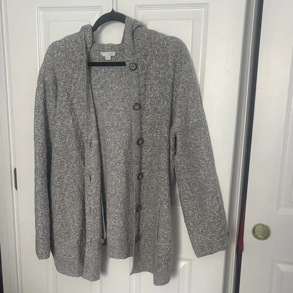 J.JILL Hooded Heather Gray Women's Sweater - Picture 5 of 12